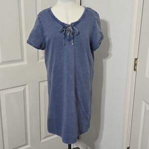 Style & Co Blue Lace-Up Cotton T-Shirt Mini Dress Small Casual Shift Beach Vacay